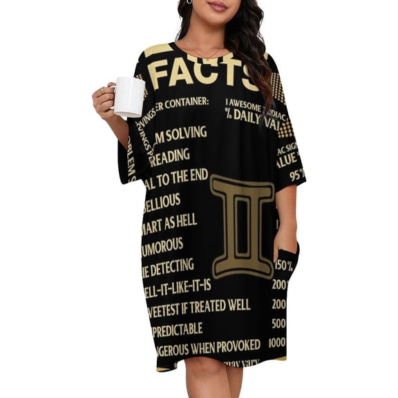 Gemini Facts Zodiac Sign Astrology Birthday Gift Sleepshirts For Sleeping Travels Loose Sleepdress Pajama Dress Soft Nightdress Sleepwear