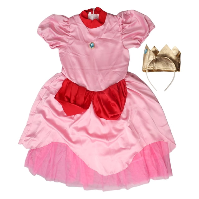 Vestido de princesa para niños, elegante vestido de fiesta de cosplay con mangas cortas abullonadas y corona rosa 150