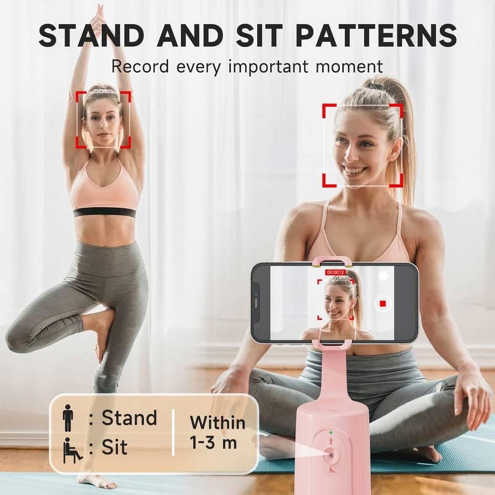 PINHEN Auto Face Tracking Tripod, 360° Rotation Auto Tracking Phone Holder, No App, Phone Camera Mount with Remote and Gesture Control, Rechargeable Smart Shooting Holder for Video Recording, Tiktok