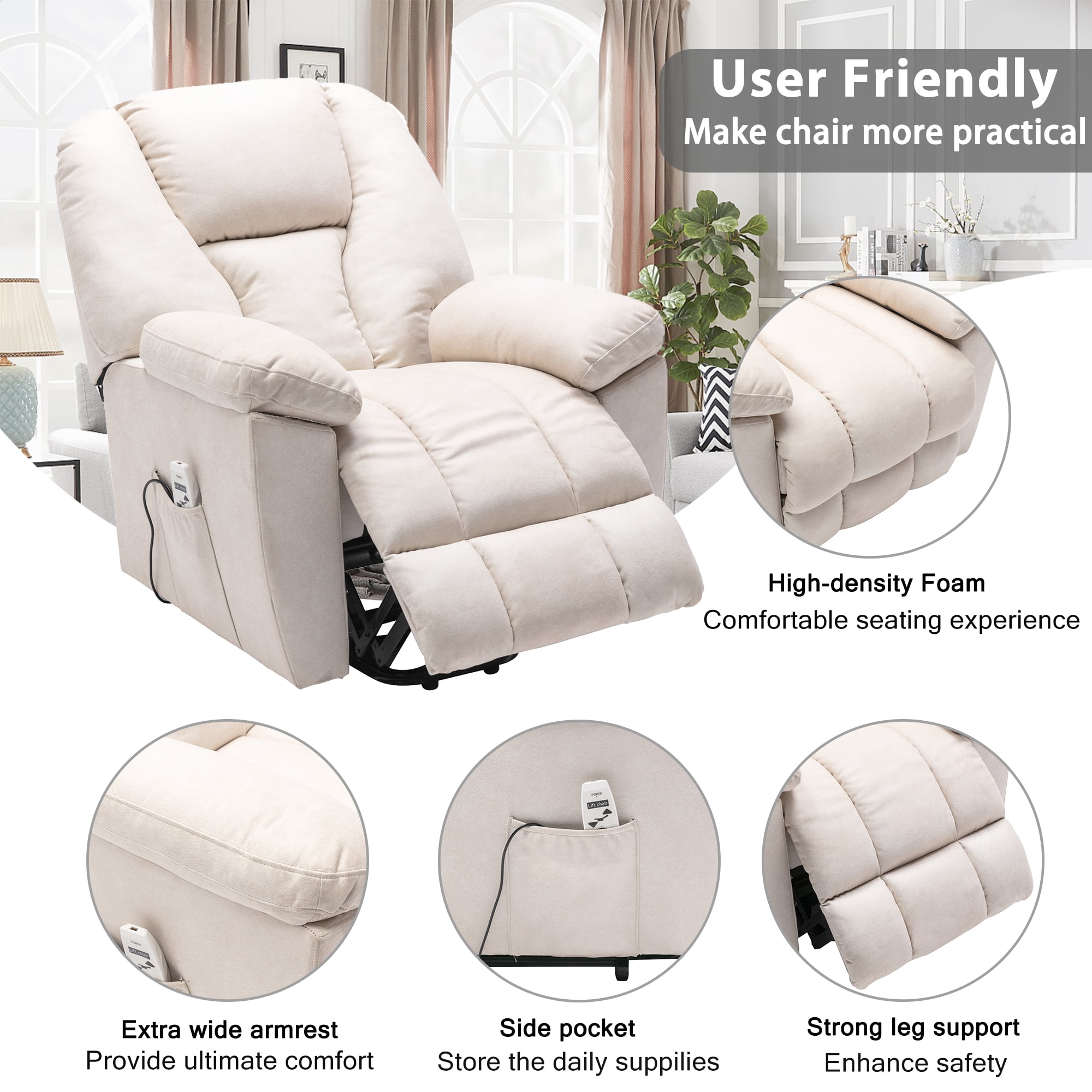 Buy Lift Chair Recliner for Elderly, Polyester Chair with Side Pocket