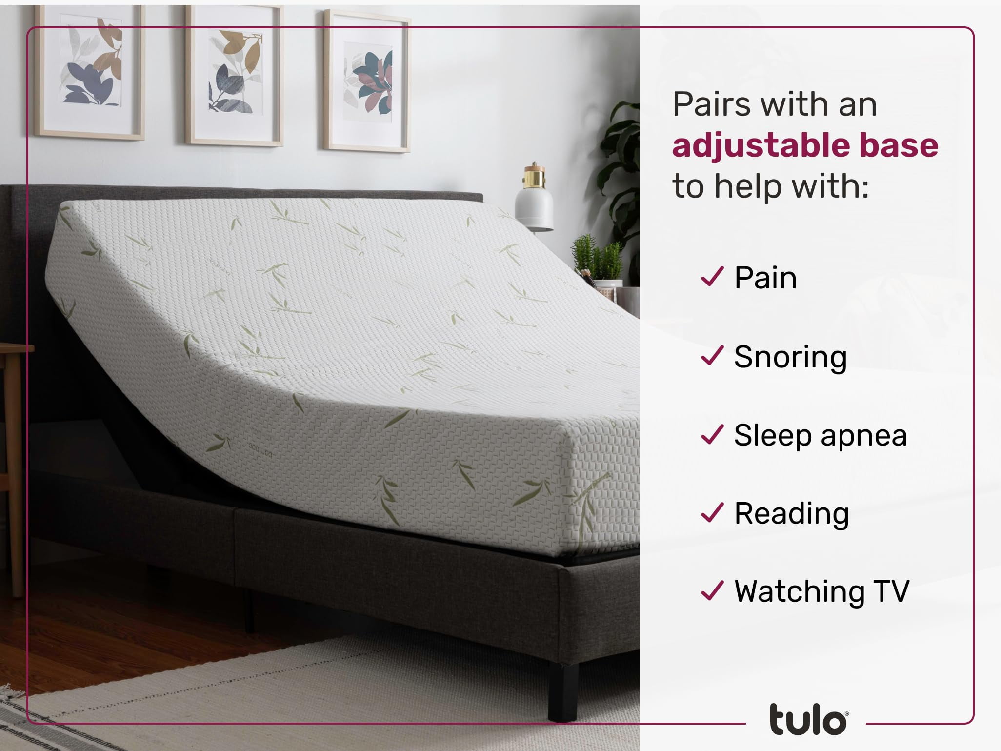 Tulo by Mattress Firm Bamboo 8" Twin Mattress Green Tea Memory Foam Mattress in a Box, Sag free, Pressure Relief, Medium