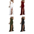 thumbnail image 3 of Qarigey Hombro inclinado Vestido de color sólido Sin mangas Vestido de fiesta de división alta Dobladillo grande con volantes Vestidos negro SG, 3 of 6