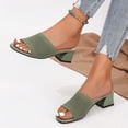 thumbnail image 6 of Miluxas Open Toe Low Heeled Slides Sandals Elastic Band Wide Thick Heel Sandals Army Green 6.5(38), 6 of 9