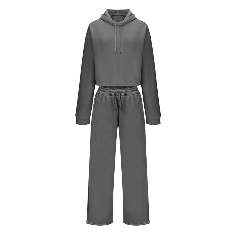 zfwon Tracksuit Womens Winter 2 Piece Gym Set Solid Color Casual