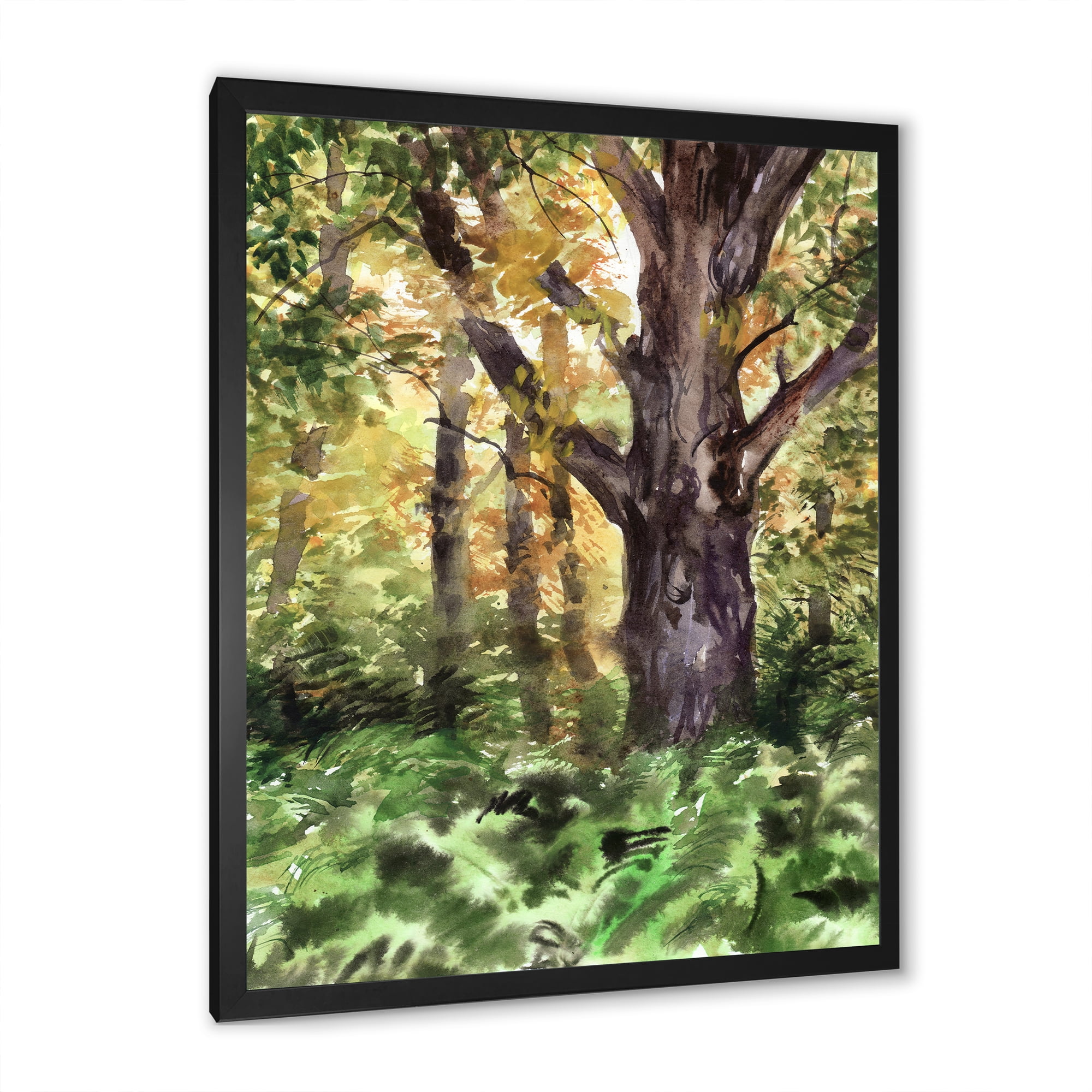 Designart 'Autumn Forest With A Large Tree' Lake House Framed Art Print