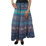 Mogul Women's Indian Skirt Blue Animals Print College Fashion Boho Long Skirts