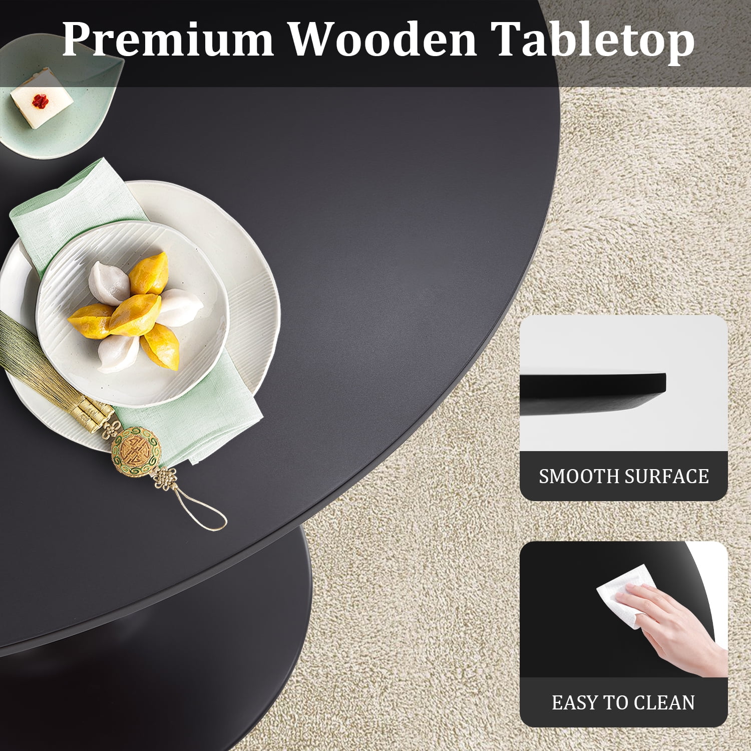 Rongbuk 31.5" Round Pedestal Dining Table, Black