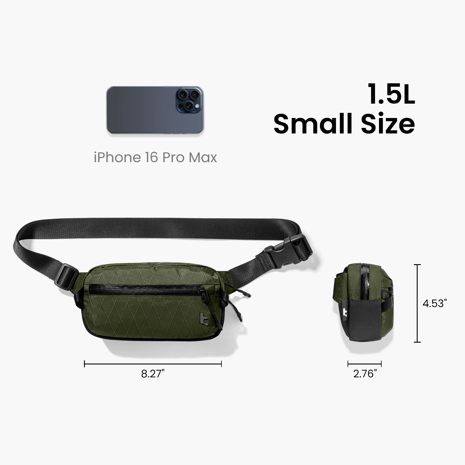 tomtoc 1.5L X-Pac Sling Bag with RFID Blocking, Crossbody Bag Minimalist Chest Shoulder Pack for Men/Women, Water-Resistant Lightweight Casual Funny Pack for Travel, Daily Commute