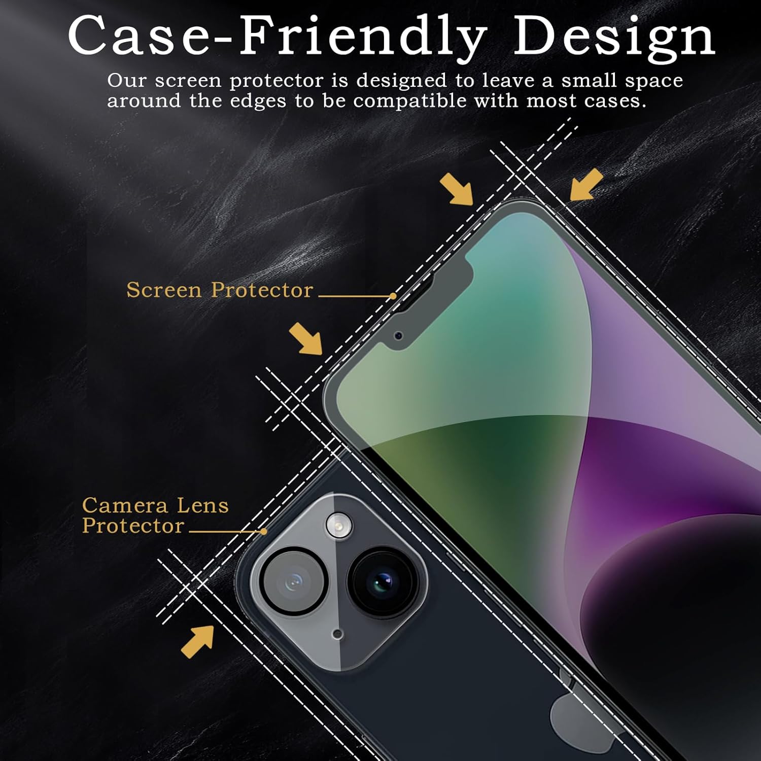 NEOYFC for Screen Protector for iPhone 14, Shatterproof Tempered Glass Accessories, Anti Spy Tempered Glass Film, Case Friendly Ultra Resistant 9H Hardness Anti-Glare HD Black -3 Pack