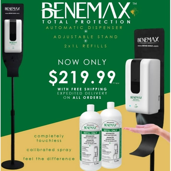 BENEMAX Ensemble Distributeur de Désinfectant Automatique Sans Contact avec Support Réglable