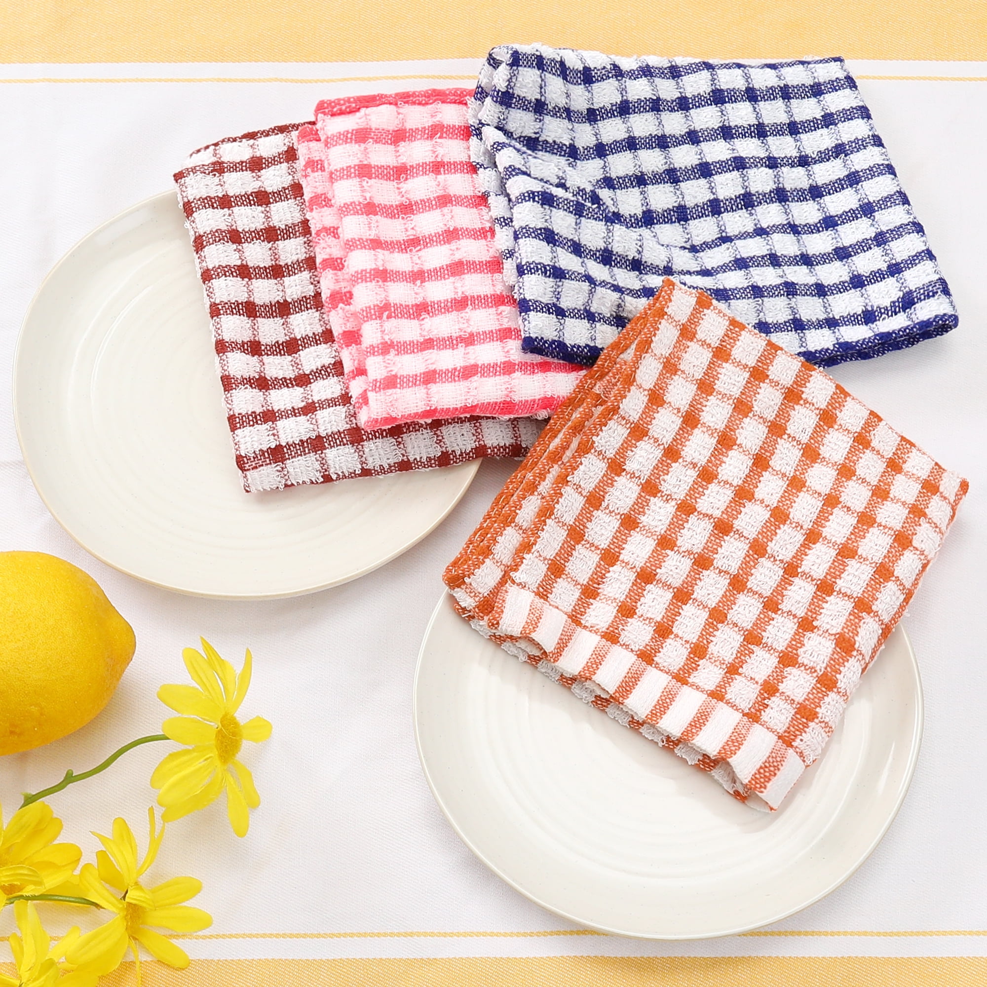 Dish Towels 100 Percent Cotton | Set of 4 for Drying and Kitchen Use  (Clementine Orange)