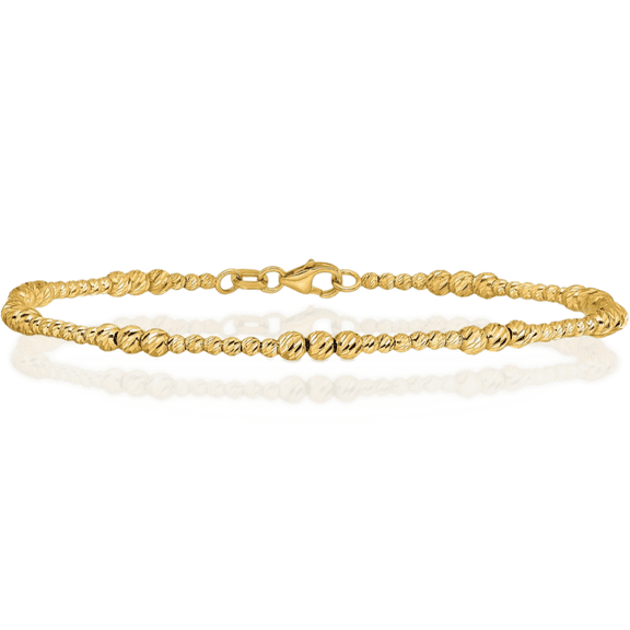 14K Solid Yellow Gold Beaded Ball Chain Bracelet