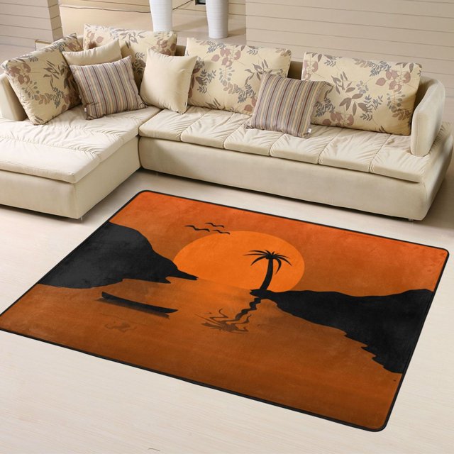 DouZhe Tropical Exotic Sunset Pattern Area Rugs Non-Slip Machine Washable Floor Mat, Twilight Dusk Dawn Water Style Carpet Doormat, 63x48 inches