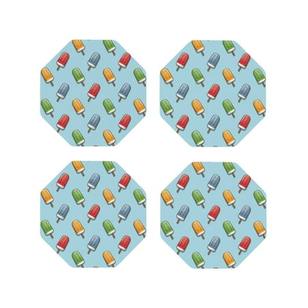 

Leather Coasters Set of 4 - Modern ice cream Lightweight Non-Slip Drink Coasters for Desk Anti-Scalding Desk Cup Coasters for Office Table Decor Octagon
