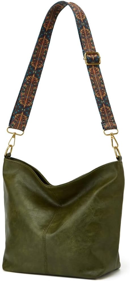 NANAHuang Hobo Bag for Women Crossbody Handbags Large Designer Ladies Bucket Purse PU Leather Shoulder Bags with Wide Shoulder Strap