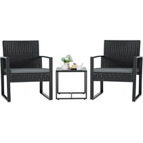 SAZYY 3 Pieces Patio Set Outdoor Wicker Furniture Sets Modern Rattan Chair Conversation Sets with Coffee Table for Yard and Bistro, Grey