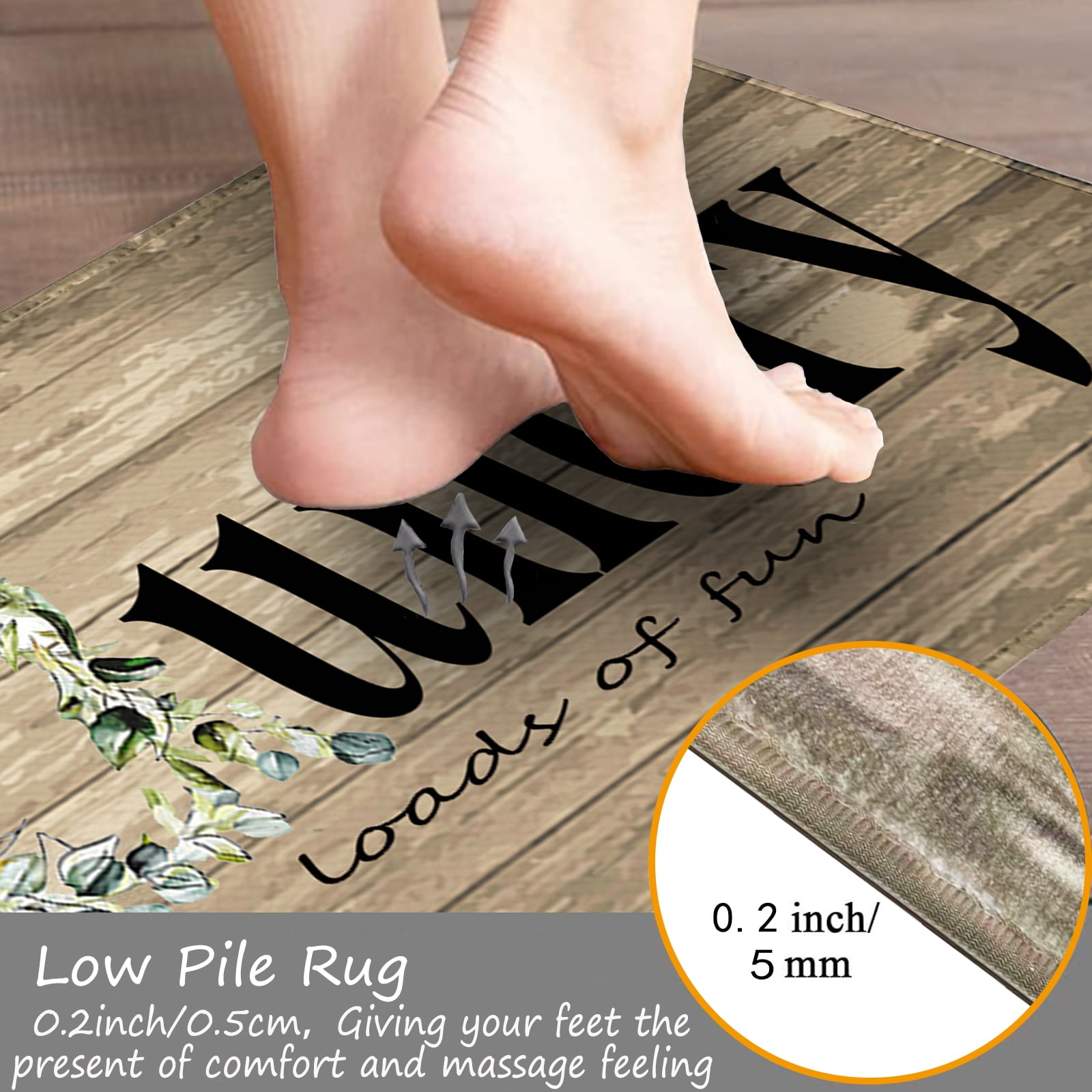 Laundry Room Runner Rug for Hallways Kitchen Runner Rug Non Slip 24"X72" Washable Runner Rugs with TPR Backing Soft Floral Text Carpet Indoor Machine Washable Accent Rug Low Pile Carpet