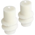 thumbnail image 2 of CATPAN Boho Striped Pillar White Candles, 4.3" Tall Small Decorative Candles for Wedding Decor, Coffee Table, Shelf Styling, Scented Soy Wax Aesthetic White Home, Space Centerpiece, 2 Pack, 2 of 9
