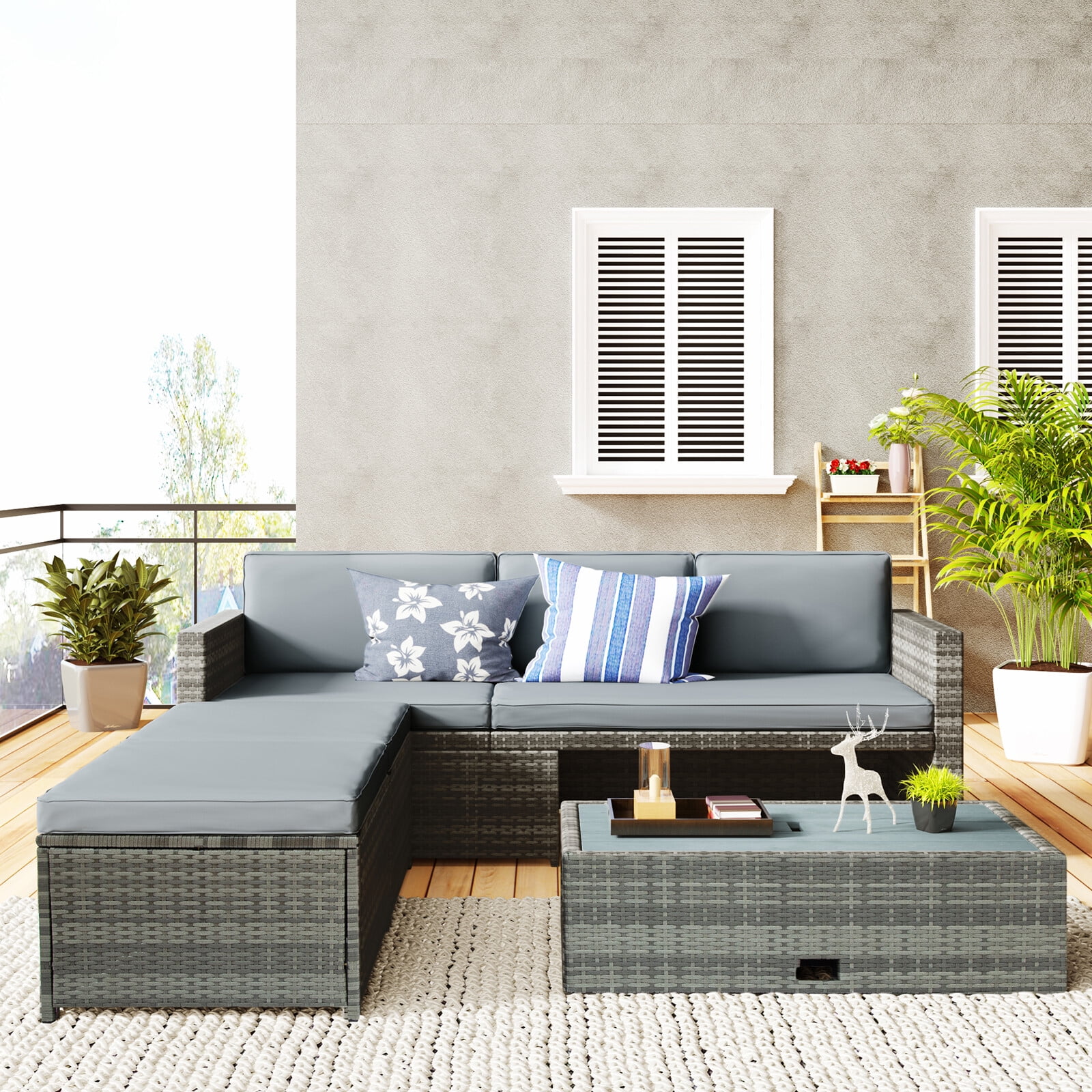 OVERDRIVE 4 Outdoor Patio Furniture Set All-weather Rattan Wicker Sectional Sofa Sets with Retractable Table Backyard Gray - Walmart.com