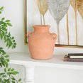 thumbnail image 3 of DecMode 11" Washed Terracotta Jug Pink Ceramic Vase with Handles, 3 of 14