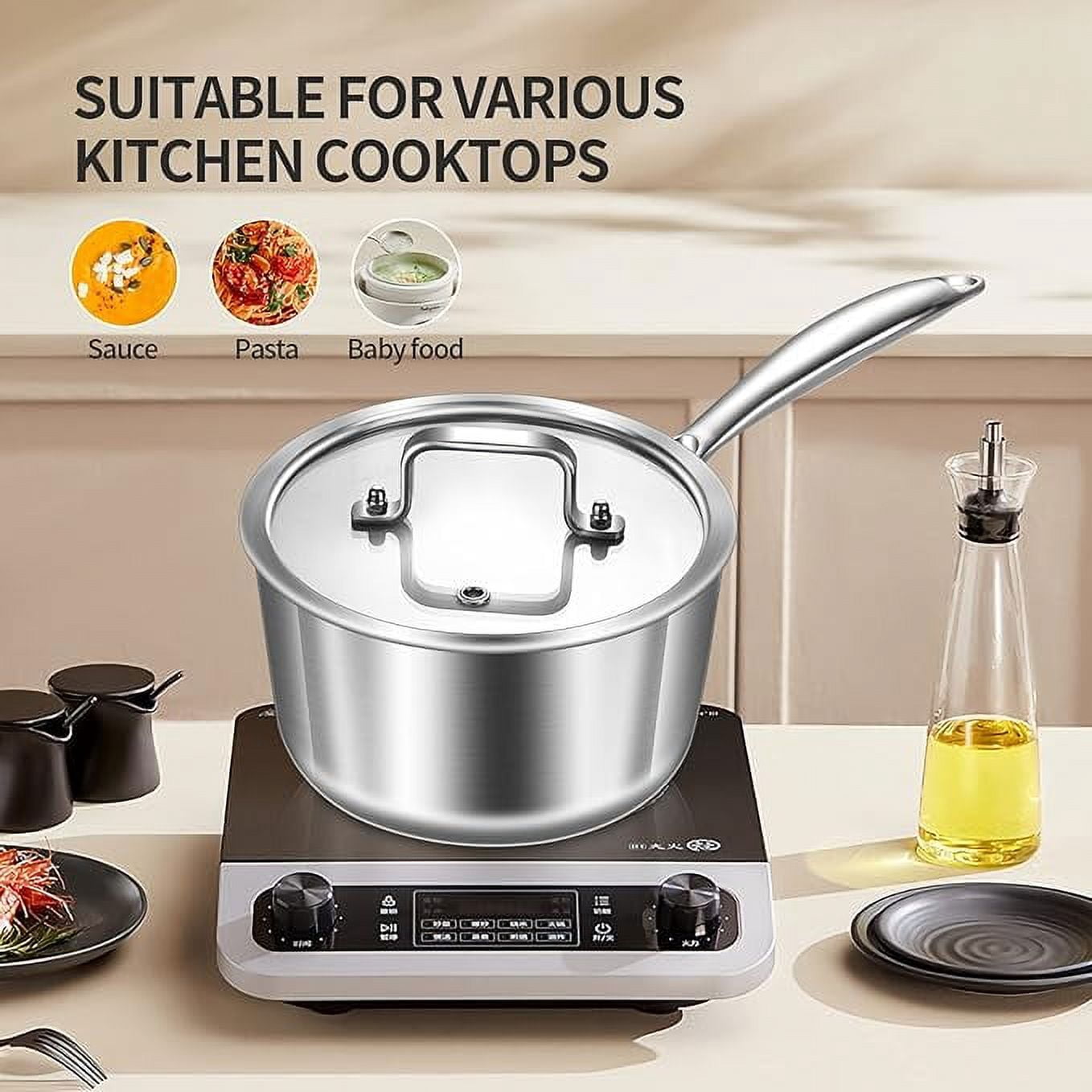 LOLYKITCH Whole Body Tri-Ply Stainless Steel Saucepan Set,1QT & 3QT,Induction Cooking Pot,Oven and Dishwasher Safe.