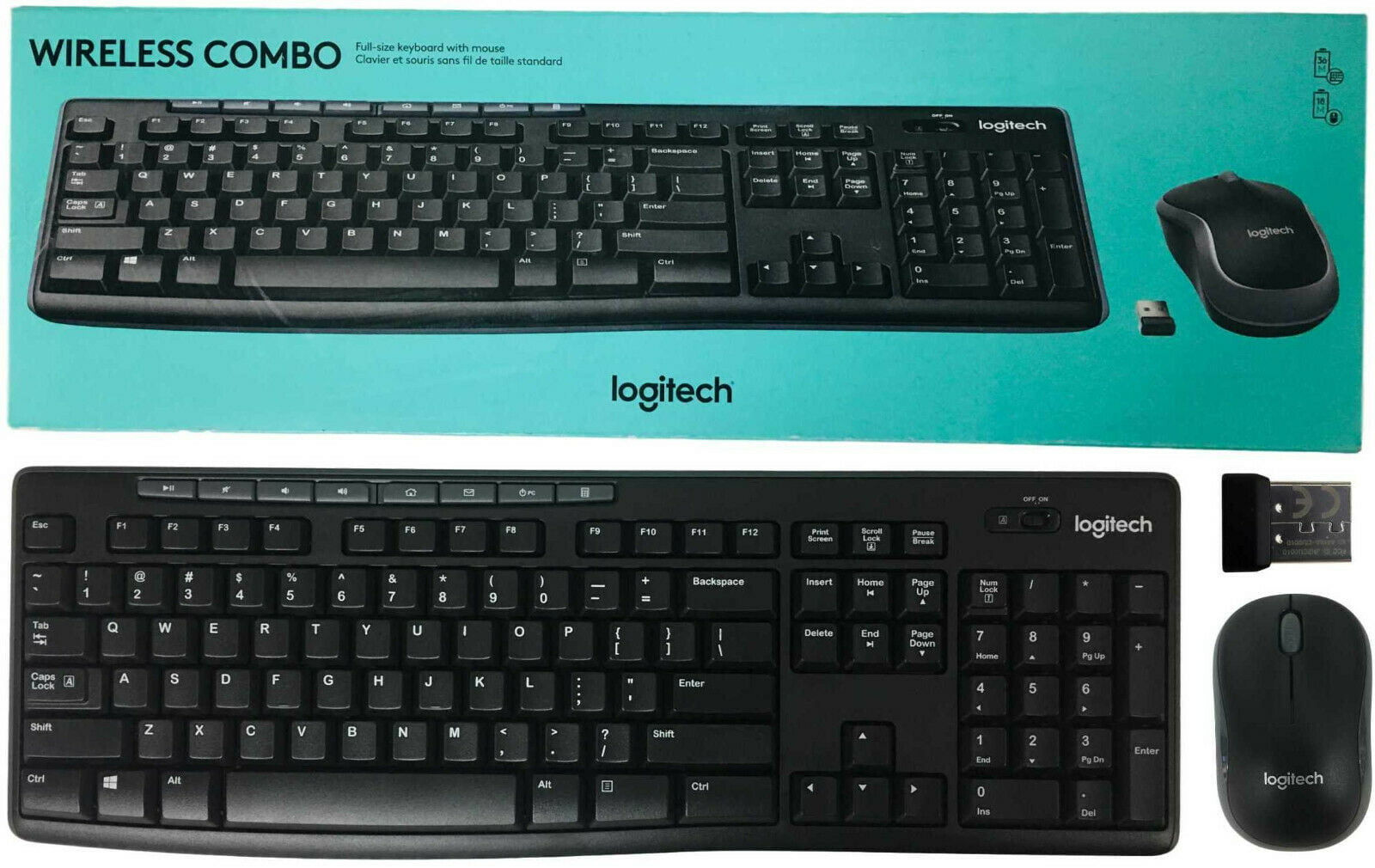 Logitech K270 Wireless Keyboard and M185 Wireless Mouse Combo — Keyboard and Mouse Included with Mouse Long Battery Life 