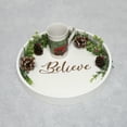 thumbnail image 6 of Decorative 13.75in Round Wood Serving Tray w Handles Believe, 6 of 7