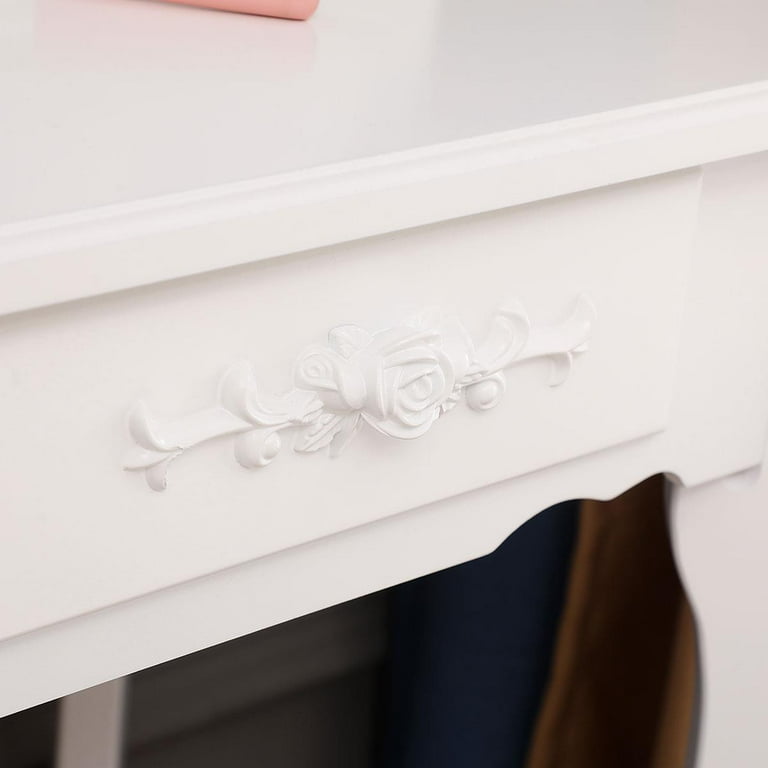 Ktaxon Elegance White Dressing Table Vanity Table and Stool Set