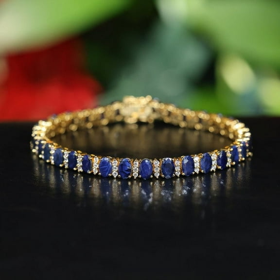 Sapphire Bracelet 14K Gold Plating Yellow Gold Plated, Sapphire Tennis Bracelet for Women, Gift For Her, Sapphire Tennis Bracelet