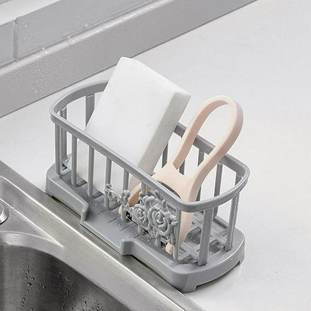 Oleegame 1PC Shower Soap Dish With Hook Household Rag Rack Kitchen Supplies Table Top Cleaning Rack Sink Storage Rack Household Large Sponge Storage Rack Gray