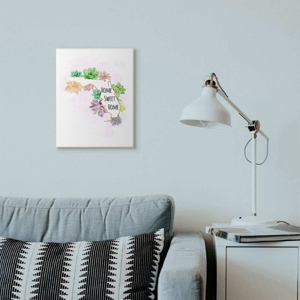 The Stupell Home Decor Collection Florida State Home Sweet Home Succulent Watercolor Vignette Wood Wall Art