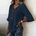 thumbnail image 4 of Women's Casual 3/4 Sleeve Button Blouse Solid Color Top Pullover, 4 of 7