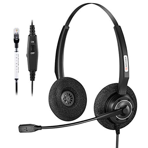 Arama A200D Corded RJ9 Office Phone Headset with NoiseCanceling Mic