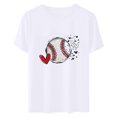 thumbnail image 4 of EQWLJWE Hauts d'Été pour Femmes Hauts pour Femmes Liquidation Mode Féminine Été Col Rond Loisirs Manches Courtes Imprimé Baseball, 4 of 5