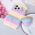 thumbnail image 7 of Compatible with iPhone 14 Pro Max Furry Case with Cute Love Heart Fuzzy Colorful Ball Pendant for Women Girls Cute Plush Case Luxury Bling Diamond Rhinestones Shockproof Protective Cover, 7 of 7
