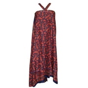 Mogul  Womens Wrap Around Skirt Blue Paisley Silk Sari Reversible Printed  Beach Cover Up Dress