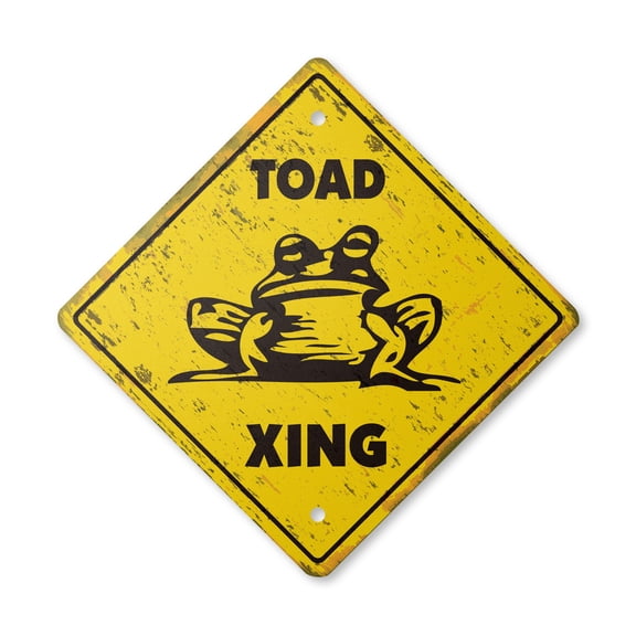 Toad Vintage Crossing Sign Zone Xing | Indoor/Outdoor Plastic | 12" Tall rustic lovers cage toads frog pet gag funny joke animal