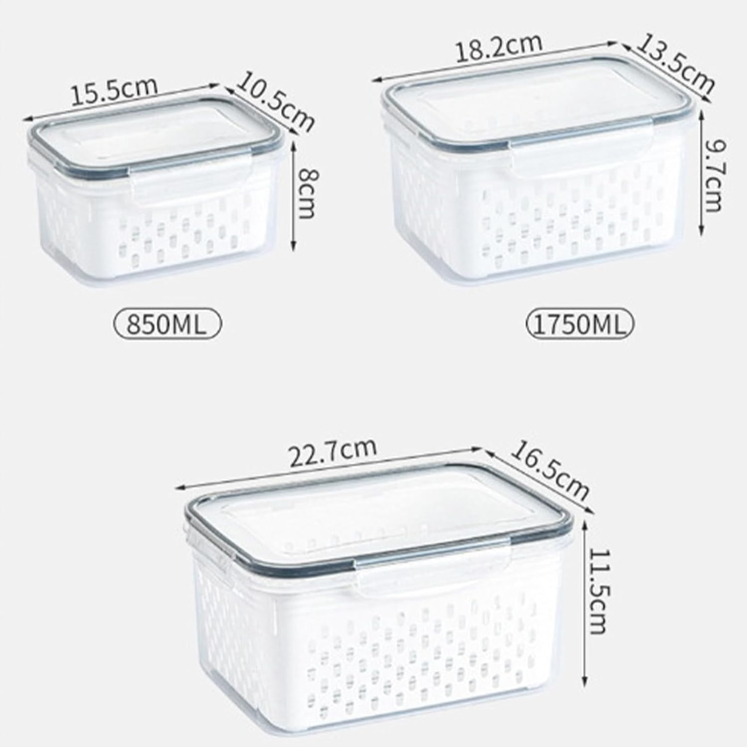 4 In 1 Food Storage Container,Produce Storage Containers for Fridge,Fruit Storage Containers With Removable Colander,Multipurpose Stackable Fruit Storage Containers (3pcs-gray)