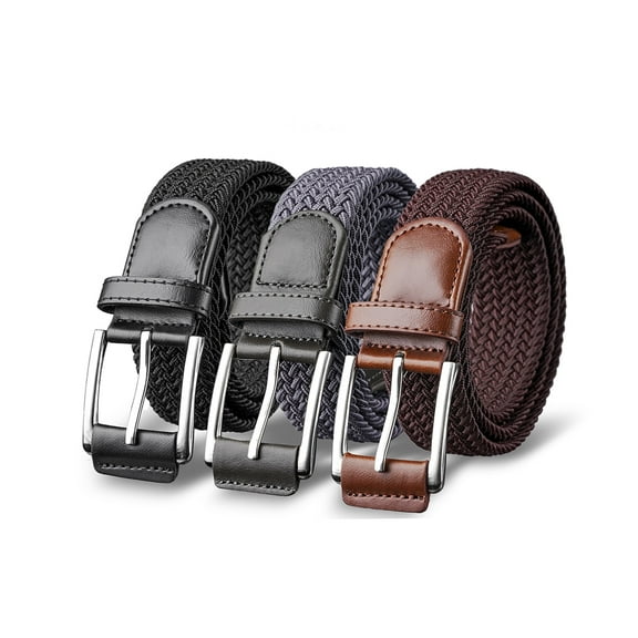 Lumikrypt 3 Pack Men's Canvas Belt, Holeless Adjustable Nylon Men Belt, Webbing Canvas Outdoor Web Belt with Plastic Buckle