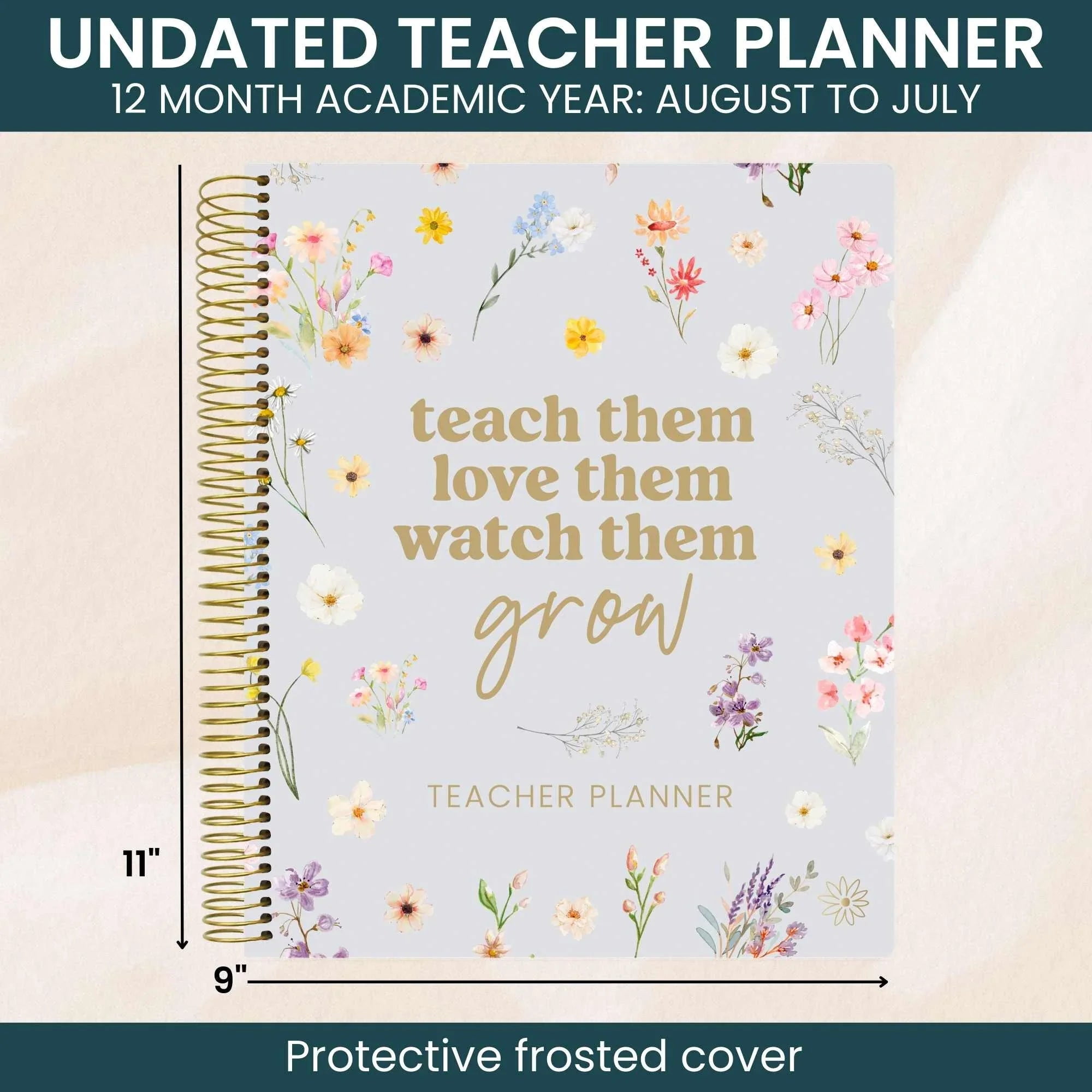bloom daily planners Undated Academic Teacher Planner, Monthly & Weekly Lesson Plan Book, 9" x 11", Frosted Cover, Teach Them Love Them