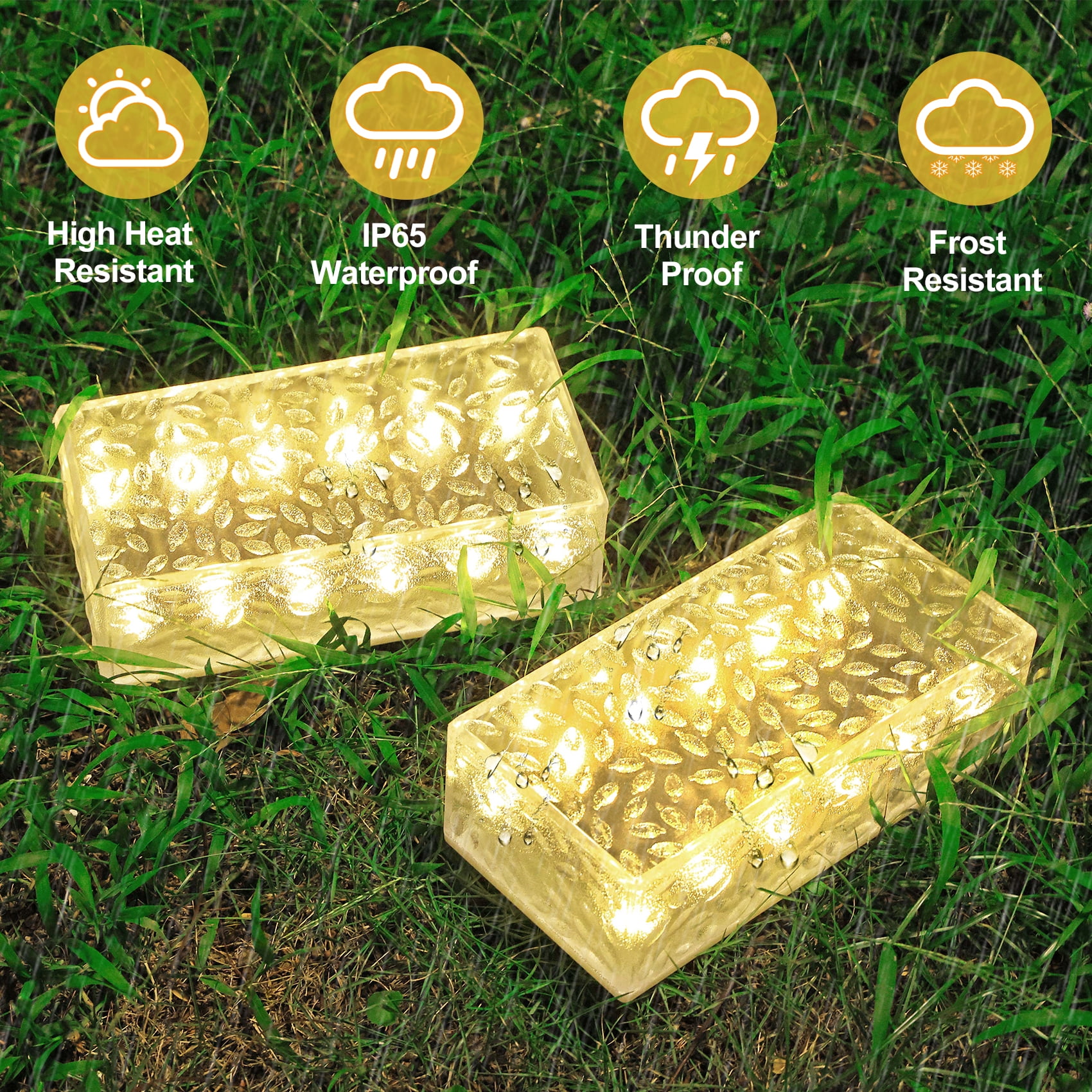 8"X4" Solar Brick Lights, 2 Pack Outdoor Solar Lights, Pavers Lights,Solar Pathway Lights Outdoor Waterproof for Garden Courtyard Pathway, Ice Rock Cube Lights (Warm White)