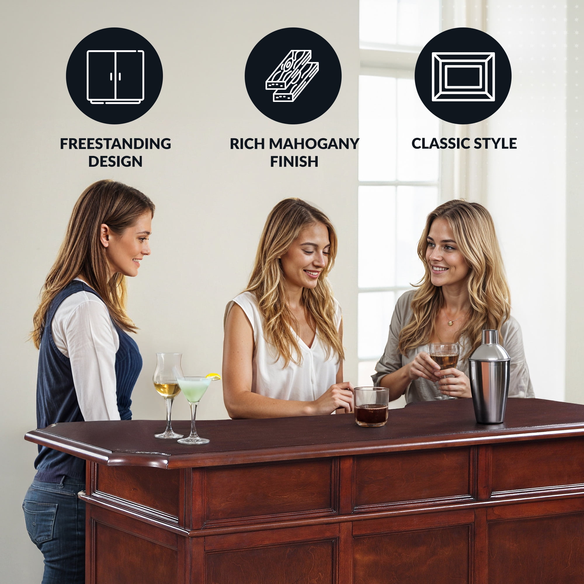 Hathaway Ridgeline Home Bar Set w/ Storage, 5-ft, Walnut Finish