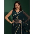 thumbnail image 3 of Teal & Purple Floral Embroidered Sequinned Pure Georgette Saree - 24392398, 3 of 7
