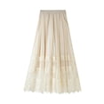 thumbnail image 2 of new lace long skirt for women spring and summer new high waist lace splicing tulle pleated A-line mid-length skirt for women-Gray-One Size, 2 of 7