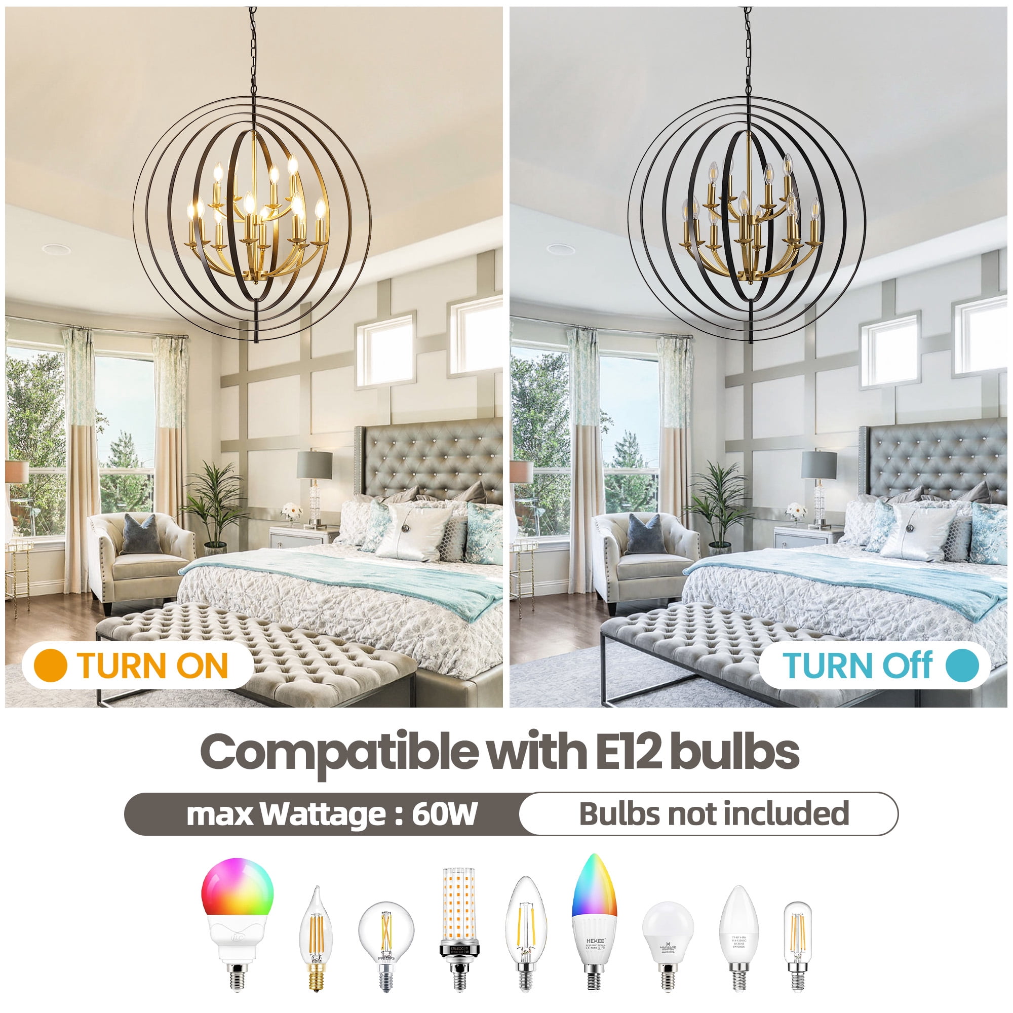 12 Light Chandelier,Industrial Ceiling Light Circle Light Fixtures with Farmhouse Adjustable Height Rustic Hanging Light E12 Base for Kitchen Island,Entryway,Indoor