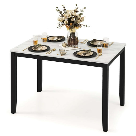 Costway Dining Table 45" Rectangular Mid Century Kitchen Table with Faux Marble Tabletop