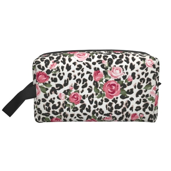 Rose Leopard Travel Toiletry Bag For Men Women,Canvas Makeup Organizer Dopp Kit Water-resistant Shaving Bag for Toiletries Accessories