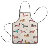 Colorful Funny Dachshund Kids Aprons for Girls and Boys,Adjustable Neck Strap Toddler Aprons for Kids Cooking Baking