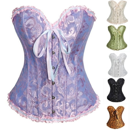 Dazajoo 2024 Women s Plus Size Renaissance Corset Lace Up Boned Overbust Gothic Shapewear Waist Cincher Corset Bustier Lingerie Hourglass Bodyshaper Top  Green XXXXXL