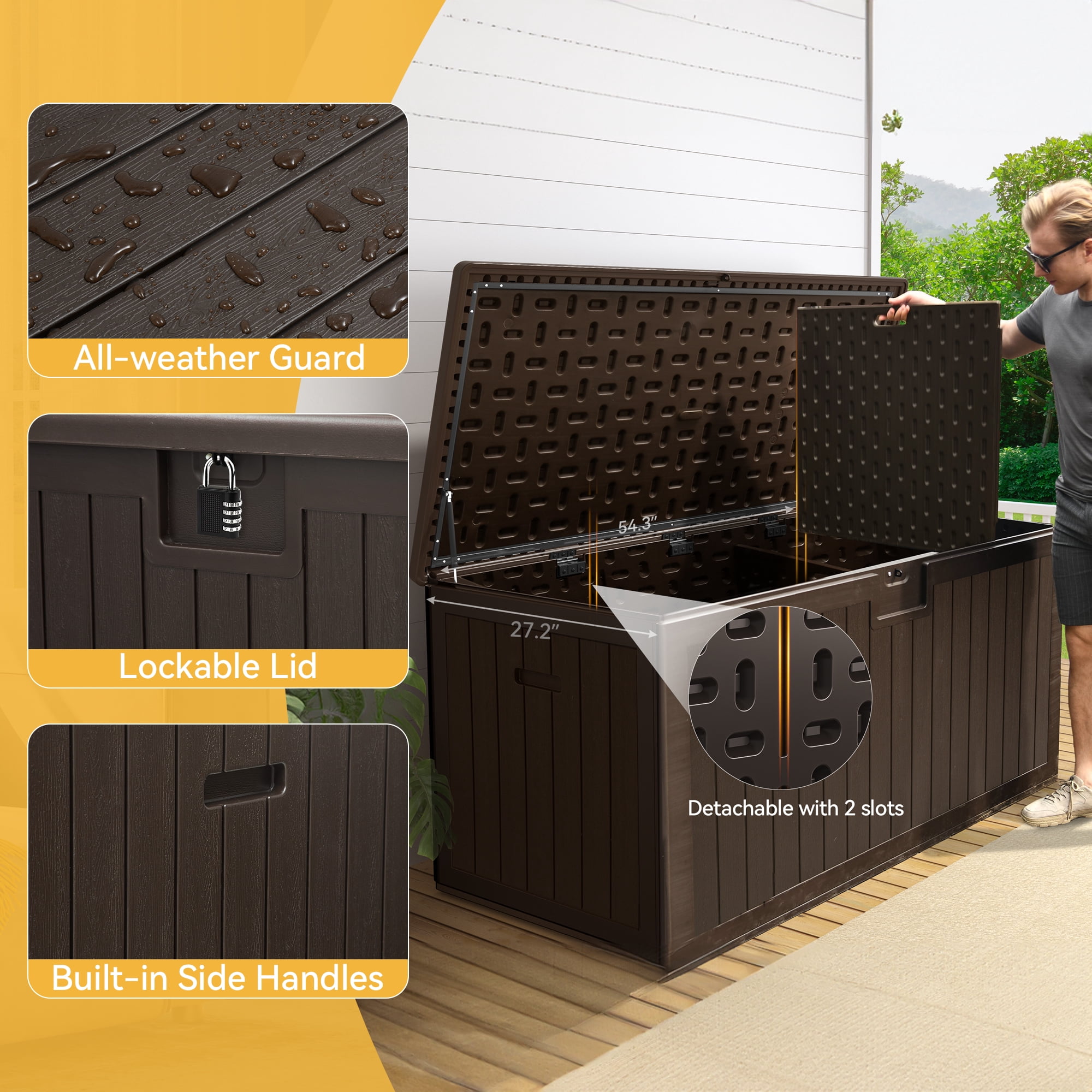 Dextrus 150 Gallon Outdoor Waterproof Deck Box, Brown, Weather-Resistant Storage Solution